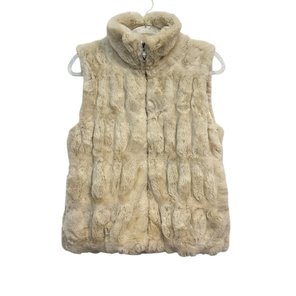 Regent Park Vest Faux Fur Cream Textured Funnel Neck Zip Up M
